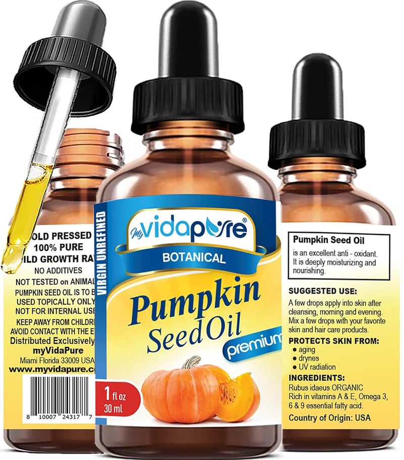 MYVIDAPURE PUMPKIN SEED OIL WILD GROWTH Pure REFINED 1 Floz 30 ml For Skin Face Body Hair and Lip Care - Image 1