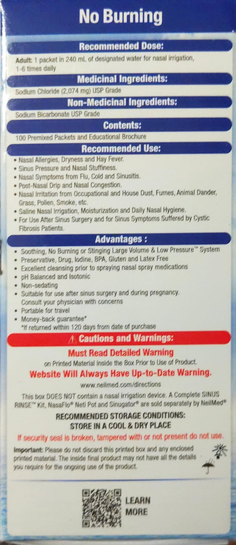 Iaerlllt NeilMed Sinus Rinse All Natural Relief Premixed Refill Packets 100 Each - Image 3