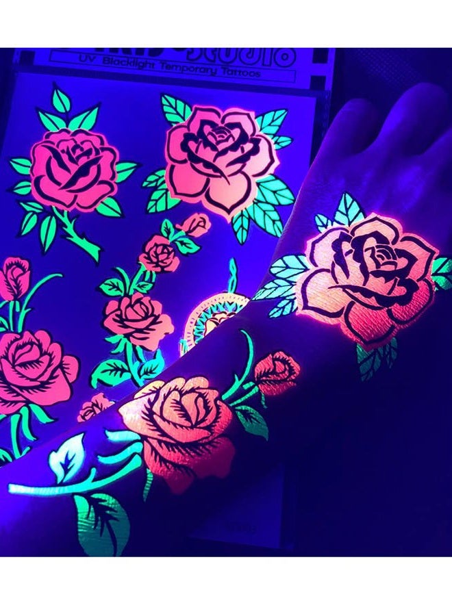 d'IRIS studio Blacklight Glow Party Temporary Tattoo-1 Sheet -Rose Dream Catcher - Image 4