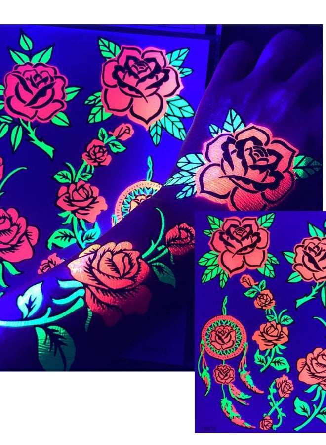 d'IRIS studio Blacklight Glow Party Temporary Tattoo-1 Sheet -Rose Dream Catcher - Image 3