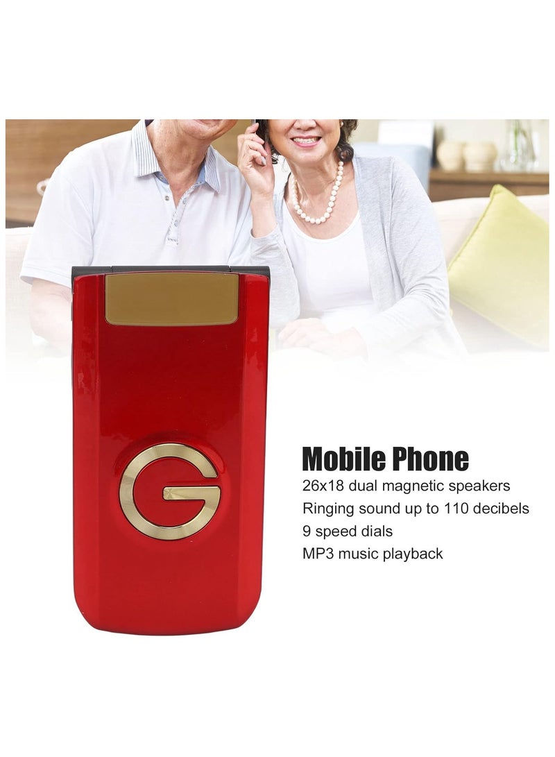 Seniors Flip Cell Phone - Unlocked 2G Phone with Big Buttons, Dual SIM, 2.4" Large Display, Loud Speaker, Speed Dial, 4800mAh Battery, Easy-to-Use (Red)
