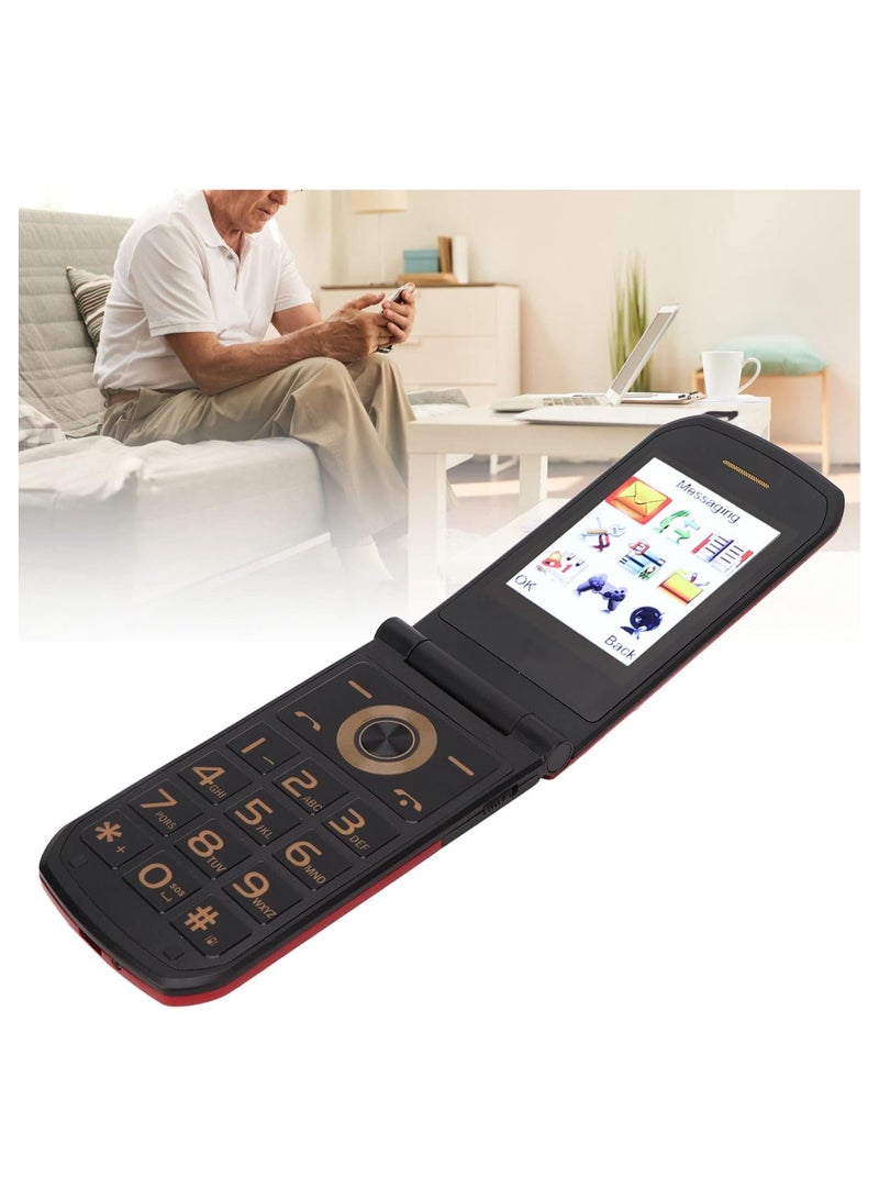 Seniors Flip Cell Phone - Unlocked 2G Phone with Big Buttons, Dual SIM, 2.4" Large Display, Loud Speaker, Speed Dial, 4800mAh Battery, Easy-to-Use (Red)