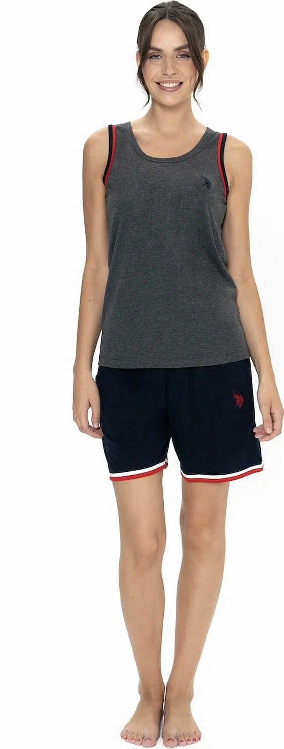 U.S. Polo Assn. 20005 Women's Thick Strappy Crew Neck Shorts Pajama Set-Anthracite Melange