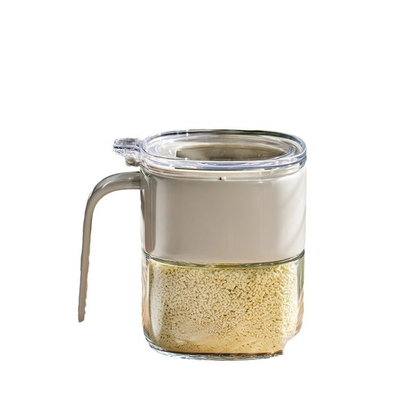 Self-designed Light Luxury Press Type Glass Seasoning Jar Shake Tone Kitchen Salt MSG Flap Seasoning Box with Spoon(light green [simple version 300ML] seasoning jar) - Image 5