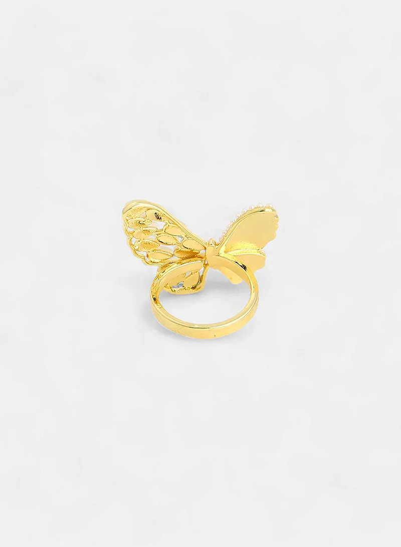 SOHI Stones Adjustable Butterfly Dreams Statement Artificial Finger Ring Jewellery