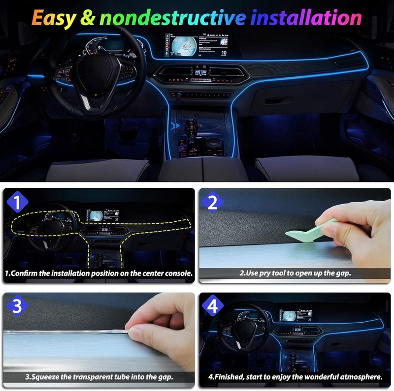 Fimker Car Led Strip Lights,Interior Car Lights,Ambient Led Lighting Kit With RGB 16 Million Colors Fiber Optics&Music Sync Rhythm,USB Neon Light Car Accessories for Center Console&Dashboard,Upgraded Version - Image 5