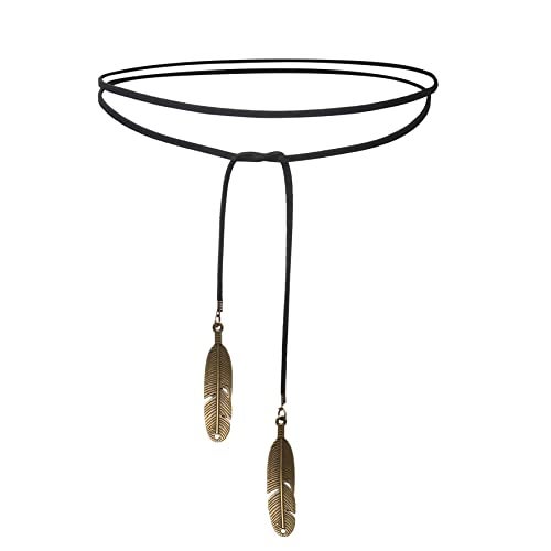 Doubnine Boho Feather Choker Wrap Versatile Necklace Vegan Suede Lariat Gothic Brown Black Accessories for Women (black cord + bronze feather) - Image 1