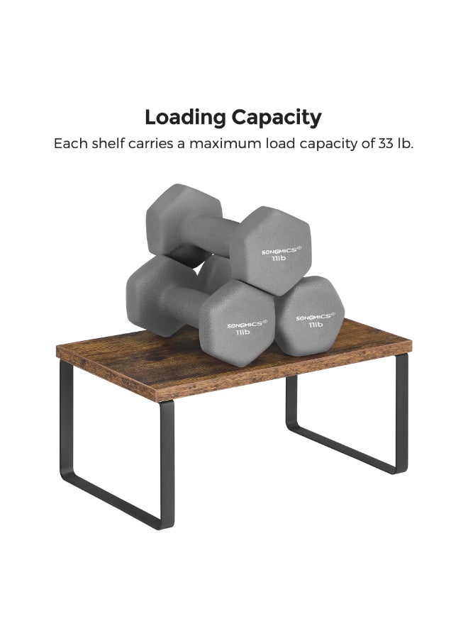 SONGMICS منظم خزائن المطبخ من سونغميكس، مجموعة من 4 رفوف تخزين على الطاولة، قابلة للتكديس، رفوف توابل قابلة للتوسيع، معدنية وخشب مصنّع، أسود وبني ريفي - Image 5