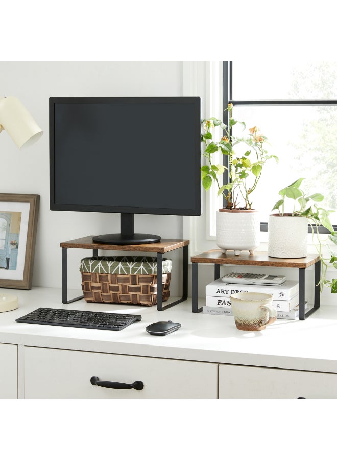 SONGMICS منظم خزائن المطبخ من سونغميكس، مجموعة من 4 رفوف تخزين على الطاولة، قابلة للتكديس، رفوف توابل قابلة للتوسيع، معدنية وخشب مصنّع، أسود وبني ريفي - Image 4