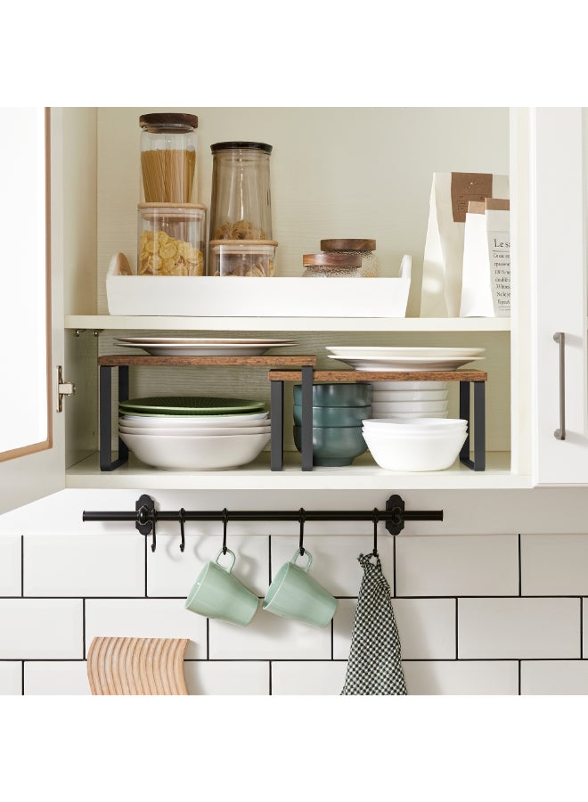 SONGMICS منظم خزائن المطبخ من سونغميكس، مجموعة من 4 رفوف تخزين على الطاولة، قابلة للتكديس، رفوف توابل قابلة للتوسيع، معدنية وخشب مصنّع، أسود وبني ريفي - Image 2