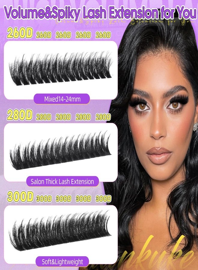 Boahankuke Lash Clusters 260D+280D+300D Volume Eyelash Clusters Extensions Wispy Lashes Clusters Long 14-24MM Fluff Cluster Lashes Spike Individual Lashes Thick Lash Extension Mink Cluster Eyelash by Boahankuke - Image 5