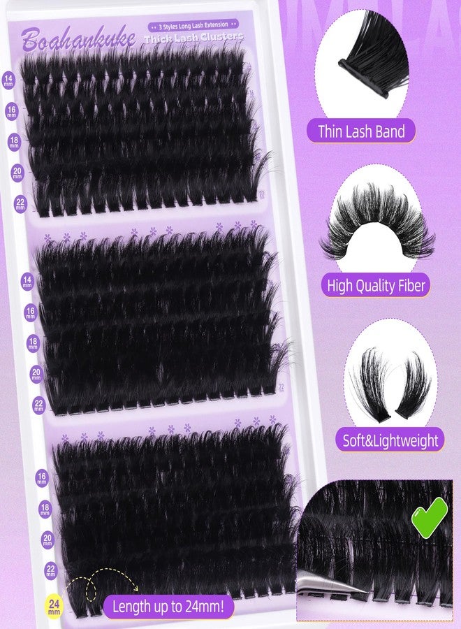 Boahankuke Lash Clusters 260D+280D+300D Volume Eyelash Clusters Extensions Wispy Lashes Clusters Long 14-24MM Fluff Cluster Lashes Spike Individual Lashes Thick Lash Extension Mink Cluster Eyelash by Boahankuke - Image 4