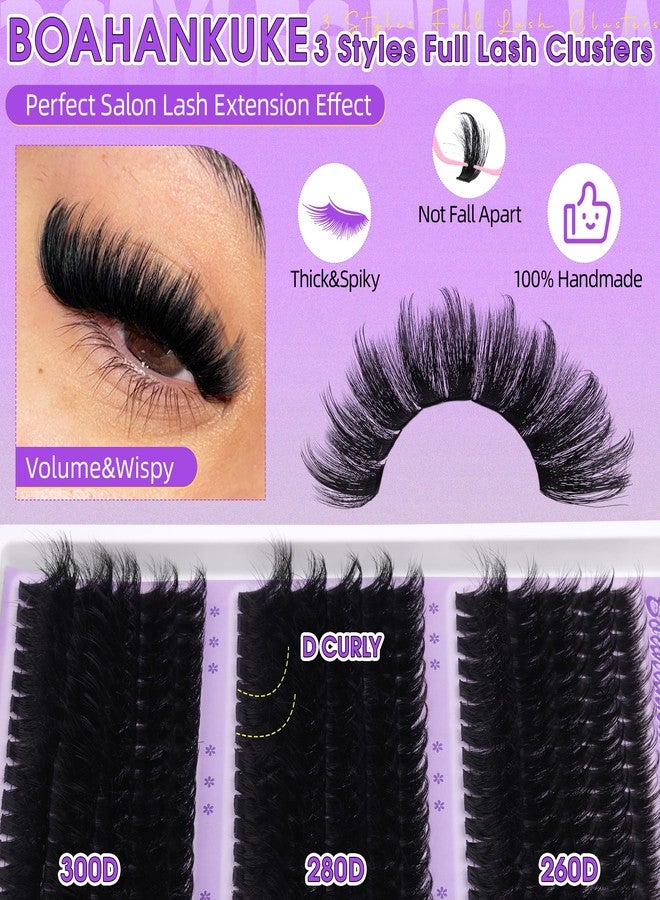 Boahankuke Lash Clusters 260D+280D+300D Volume Eyelash Clusters Extensions Wispy Lashes Clusters Long 14-24MM Fluff Cluster Lashes Spike Individual Lashes Thick Lash Extension Mink Cluster Eyelash by Boahankuke - Image 2