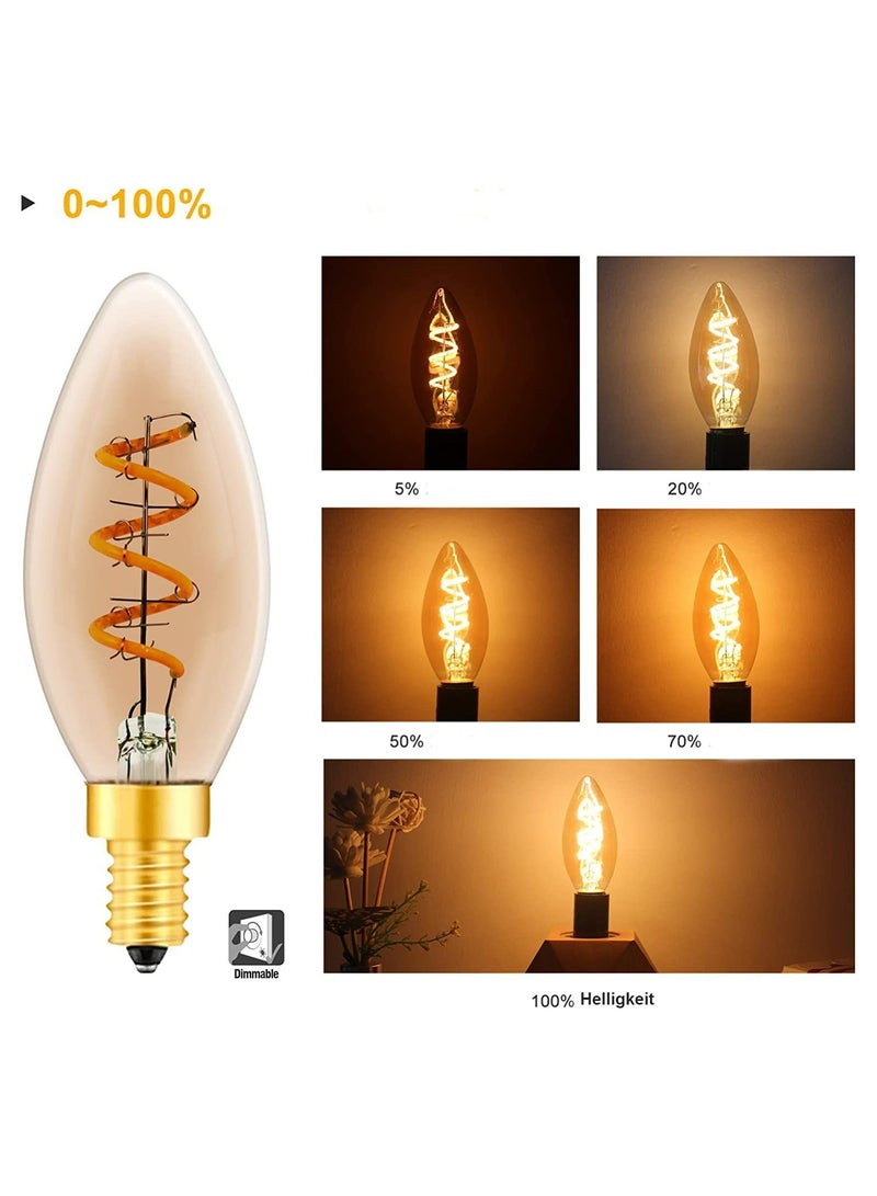 E14 Dimmable LED Light Bulbs, Vintage Amber Glass Candle Bulbs C35, 3W Warm White 2200K, Energy Efficient Lighting for Chandeliers and Wall Lamps (Pack of 3) - Image 5