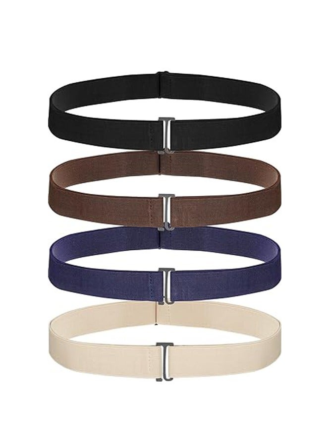 4Pcs Women Elastic Stretch Belts, Men No Buckle Elastic Waist Belt, Invisible Belts with Flat Buckle for Jeans Pants Dresses, No Bulge  - Image 1