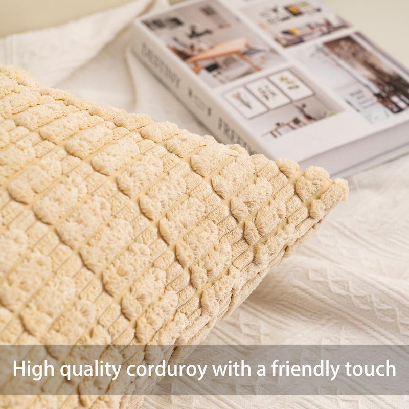 Aegero Pack of 2 Corduroy Decorative Throw Pillow Covers 18x18 Inch Soft Striped Pillow Covers Modern Farmhouse Home Decor for Sofa Living Room Couch Bedï¼ˆApricotï¼‰ - Image 2