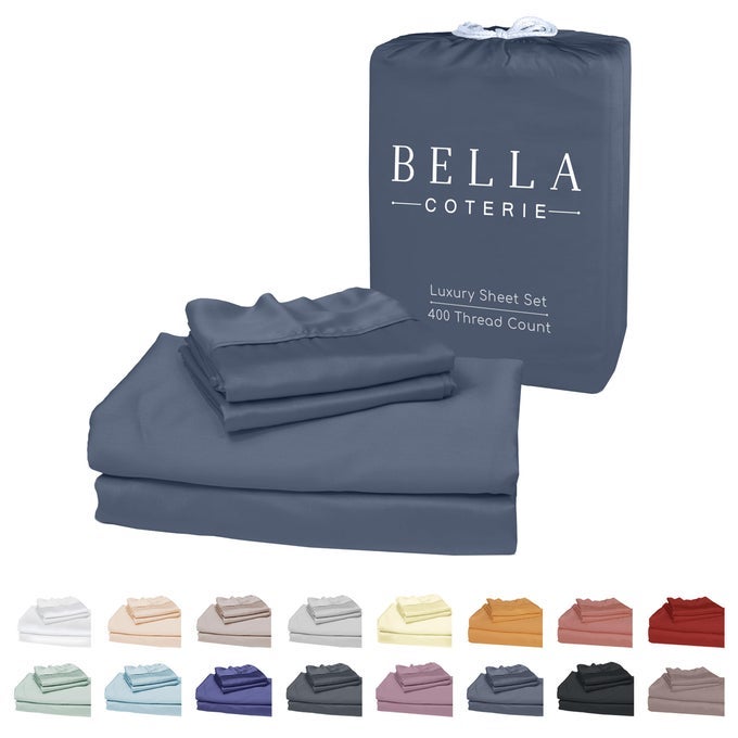 BELLA COTERIE LUXURY BAMBOO VISCOSE SPLIT TOP KING SIZE SHEET SET 100 ORGANICALLY GROWN ULTRA SOFT 34 SPLIT COOLING FOR HOT SLEEPERS 18 DEEP POCKET SLATE BLUE