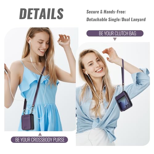 ASAPDOS for Samsung Galaxy Z Flip 7 PU Leather Wallet Phone Case with Card Slots (Holds 5 Cards), Anti-Drop Protection, Wrist & Shoulder Strap Purple - Image 4