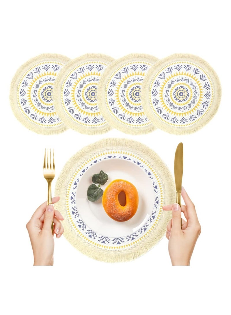 Excefore Round Placemats, 4 Pack Farmhouse Cotton Woven Placemats for Dining Table Bohemian Heat Resistant Fringe Circle Placemats Non-slip Kitchen Table Placemats - Image 1