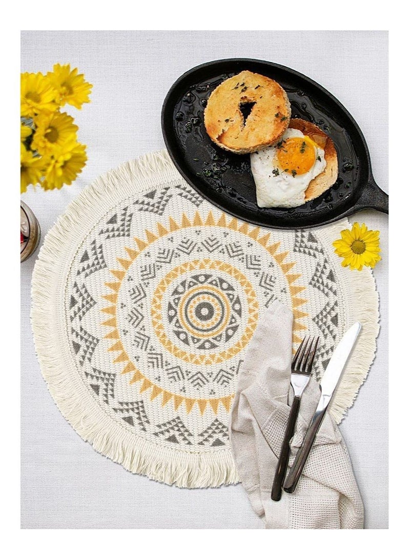 Excefore Round Placemats, 4 Pack Farmhouse Cotton Woven Placemats for Dining Table Bohemian Heat Resistant Fringe Circle Placemats Non-slip Kitchen Table Placemats - Image 2