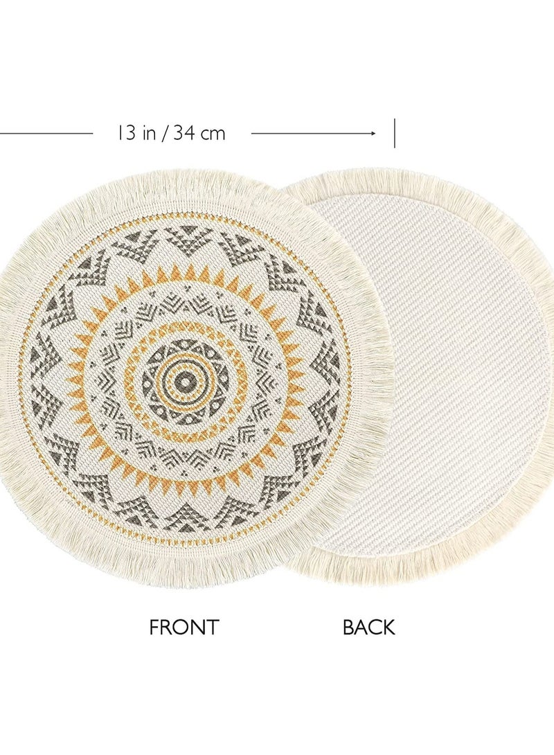 Excefore Round Placemats, 4 Pack Farmhouse Cotton Woven Placemats for Dining Table Bohemian Heat Resistant Fringe Circle Placemats Non-slip Kitchen Table Placemats - Image 3