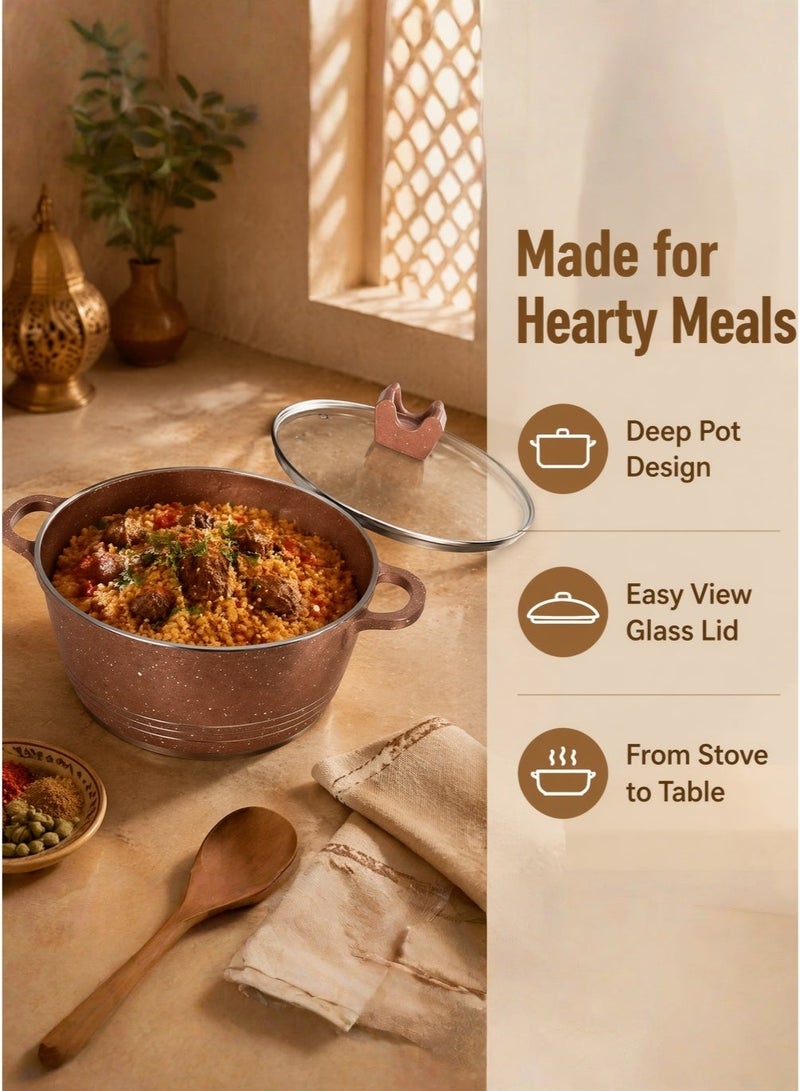 MGC Non-stick Casserole with Glass Lid - High-quality material, Corrosion resistance, Easy to clean, Even heat distribution, and Clear lid design - Image 2