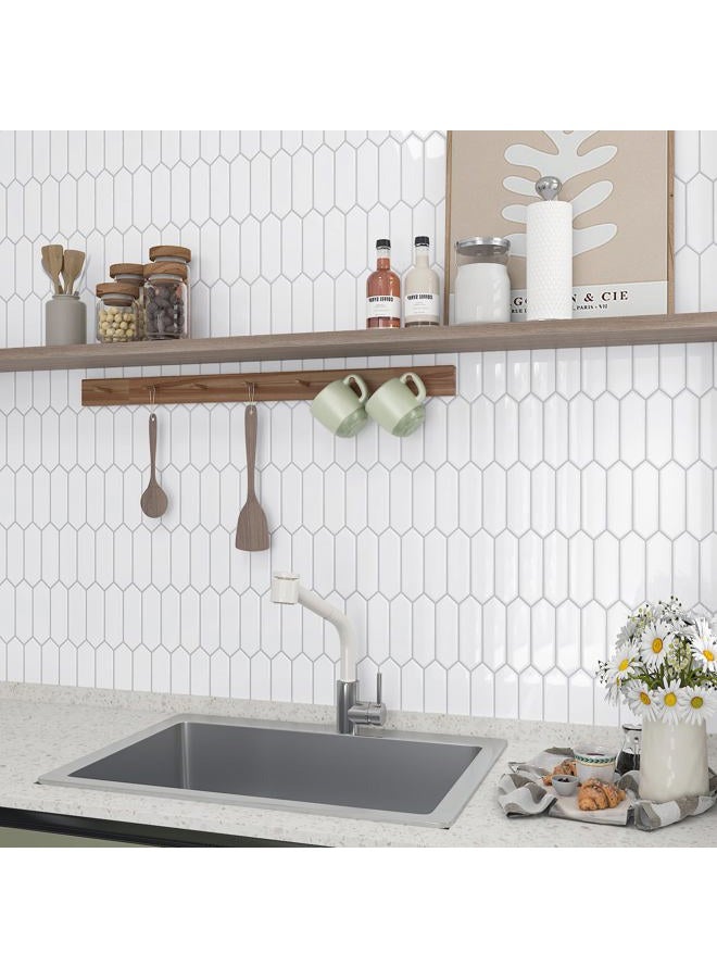 CHIHUT 16 Sheets Long Hexagon Tile Peel and Stick Backsplash Tile Stickers for Kitchen 12''x12'' Adhesive White Back Splash Stick on Tile Waterproof Peel and Stick Wall Tiles for Bathroom Laundry Room - Image 2