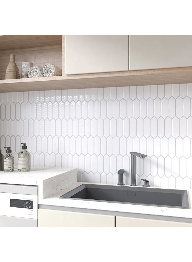 CHIHUT 16 Sheets Long Hexagon Tile Peel and Stick Backsplash Tile Stickers for Kitchen 12''x12'' Adhesive White Back Splash Stick on Tile Waterproof Peel and Stick Wall Tiles for Bathroom Laundry Room - Image 3
