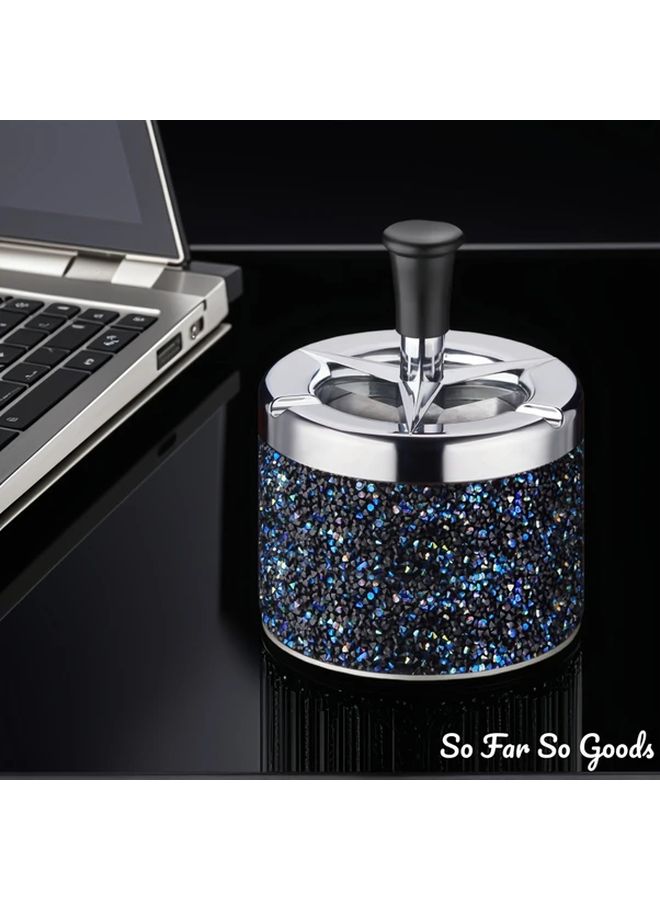 Silvery Metal Ashtray With Push Button Lid Durable Portable For Home Office Outdoor Use - Image 3