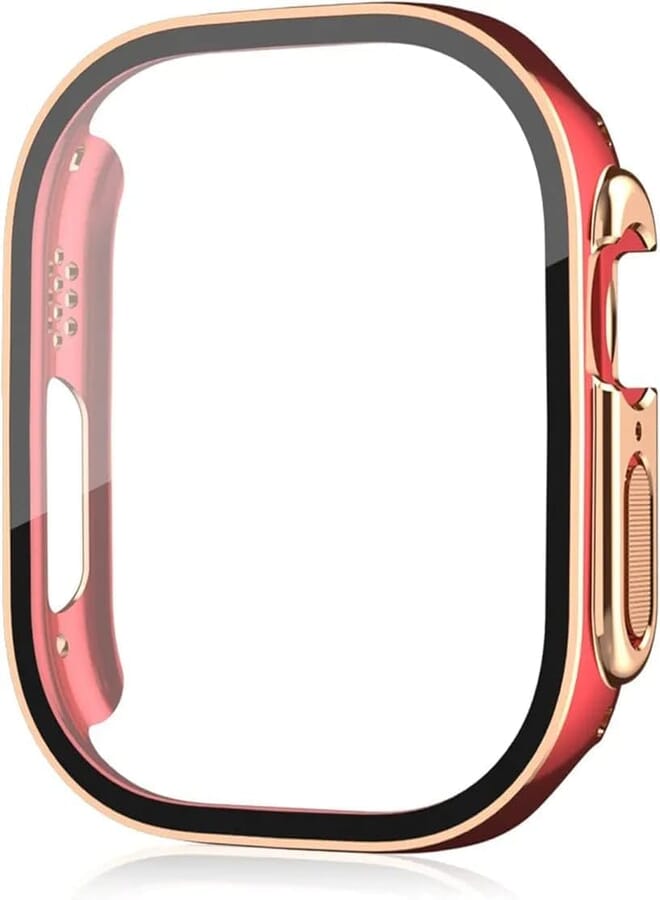 Next Store Tempered Glass Screen Protector Compatible with iWatch 49 / Ultra/Ultra 2 Hard PC Case with Bumper Cover, Full Coverage Protective Case with Cute Color Interlocking