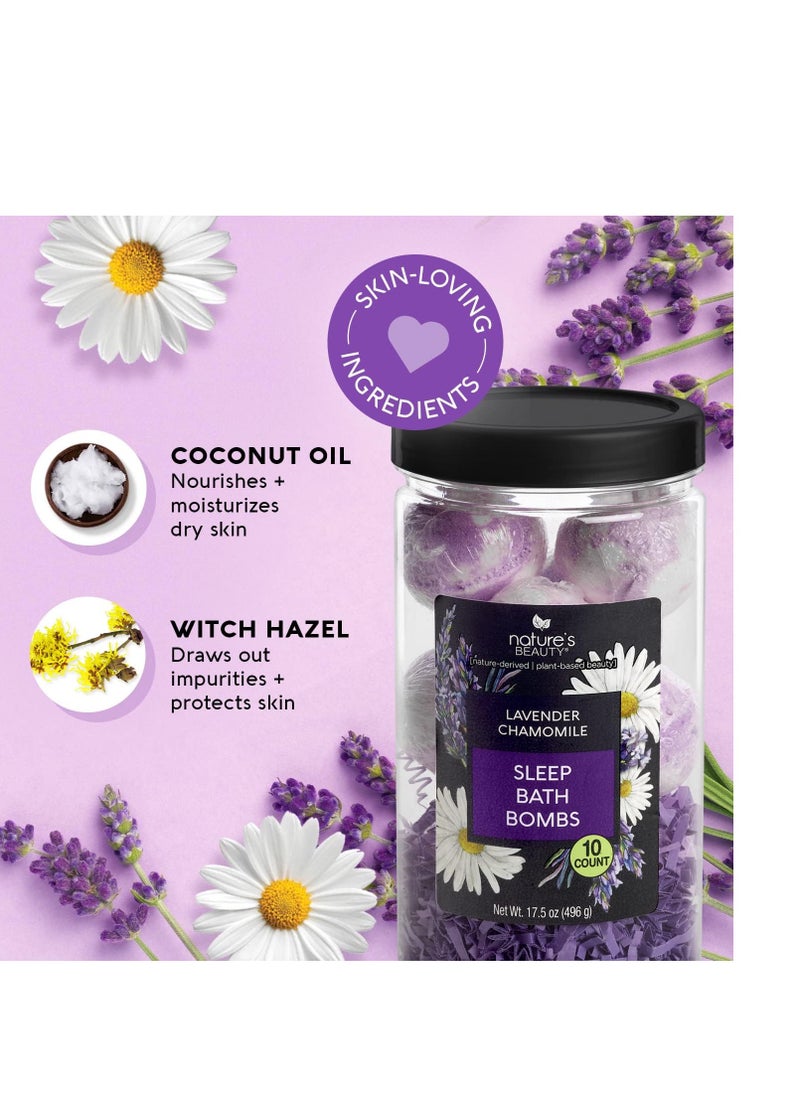 Nature's Beauty - Nature's Beauty Lavender Chamomile Sleep Bath Bomb Gift Set Multi-Pack- Luxury Fizzy Relax Spa Bomb w/Vanilla + Citrus Scent Made with Coconut Oil + Witch Hazel, 17.5 oz | 10 ct ea (2 Pack) - Image 1