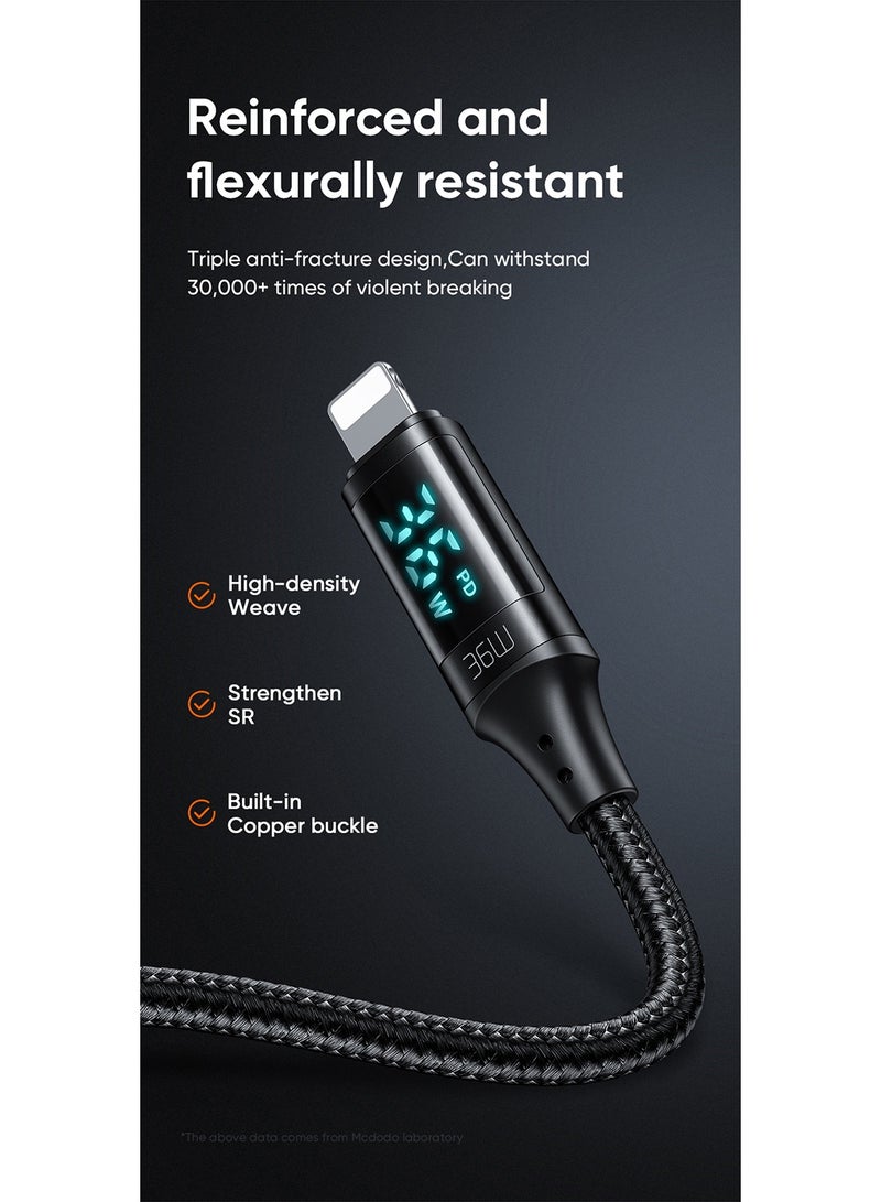 مكدودو كابل آيفون USB-C إلى لايتنينج مع شاشة رقمية 36 واط بطول 1.2 متر من ماكدودو – كابل PD للشحن السريع ونقل البيانات متوافق مع iPhone وiPad وAirPods – أسود - Image 4
