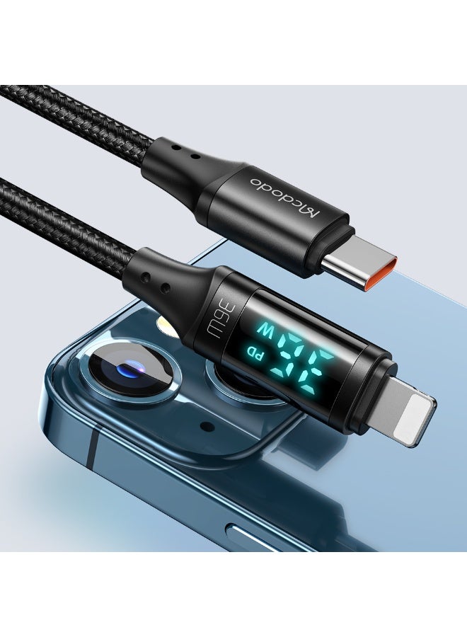 مكدودو كابل آيفون USB-C إلى لايتنينج مع شاشة رقمية 36 واط بطول 1.2 متر من ماكدودو – كابل PD للشحن السريع ونقل البيانات متوافق مع iPhone وiPad وAirPods – أسود - Image 5