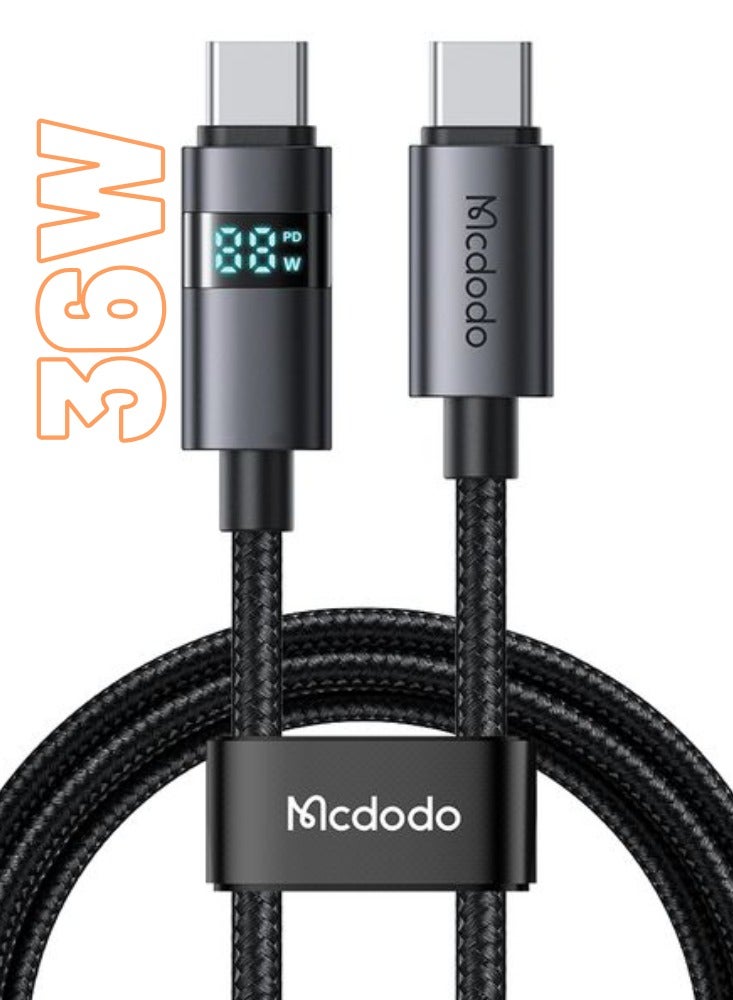 مكدودو كابل آيفون USB-C إلى لايتنينج مع شاشة رقمية 36 واط بطول 1.2 متر من ماكدودو – كابل PD للشحن السريع ونقل البيانات متوافق مع iPhone وiPad وAirPods – أسود - Image 1