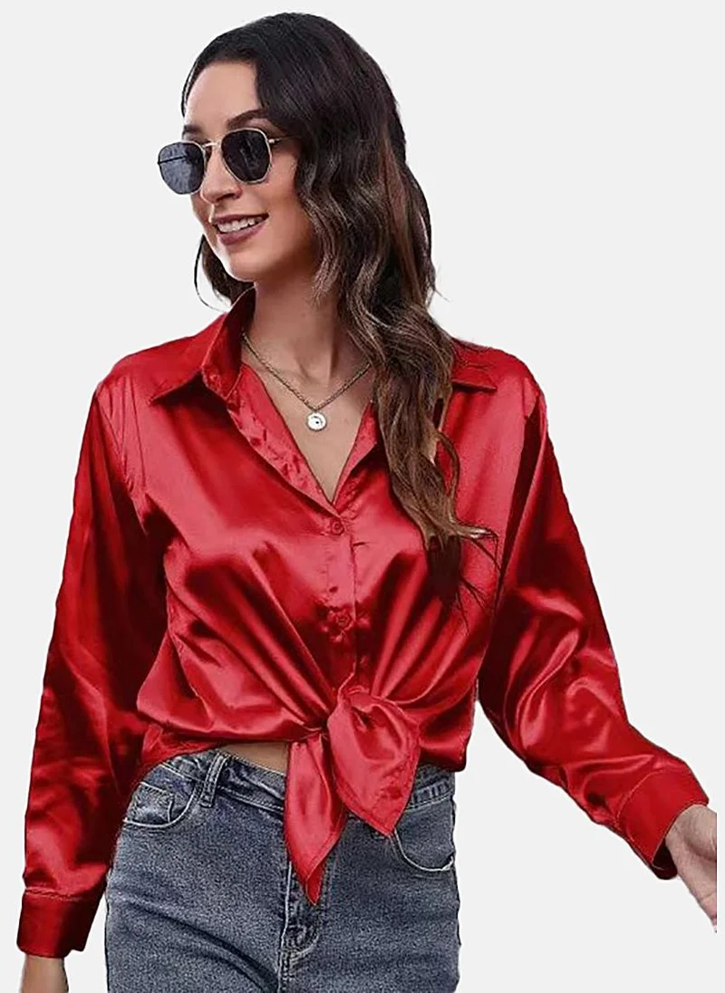 يونيكي Red Solid Slim Fit Shirt