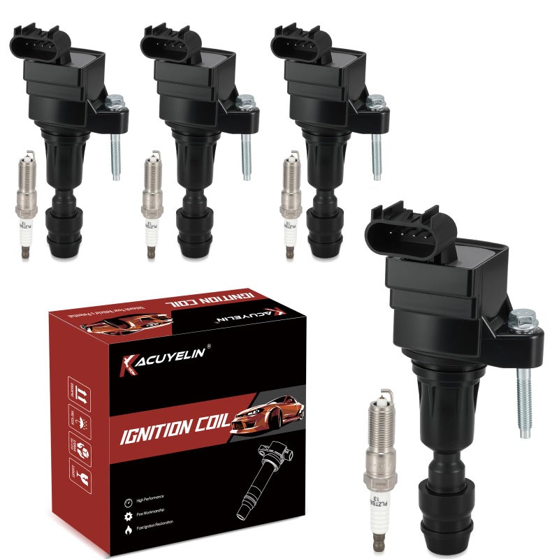 KacuYelin UF491 Ignition Coil Pack and Iridium Spark Plugs Set of 4 Compatible with Chevy HHR Cobalt Equinox Malibu GMC Terrain Buick Regal Saturn Pontiac Saab 2005-2017 Replaces#UF645,5C1609,XP5263 - Image 1