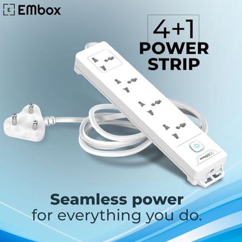 EMBOX Extension Board 5 Meter Cable | Extension Board with Switches, 4 Universal Sockets LED Indicator | 1500W Extension Cord - Image 2