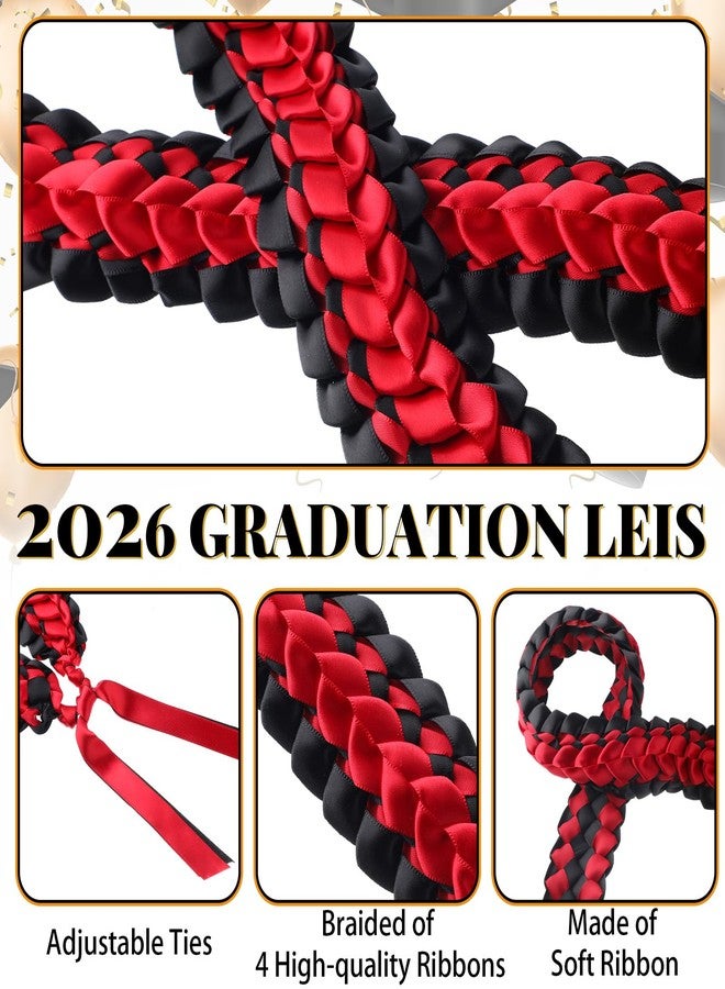 Junkin 2 Pcs Graduation Leis Class of 2026, 47 Inch Double Braided Ribbon Lei & 35 Inch Kukui Nut Necklace, Hawaiian Jewelry for Graduation Ceremony Party Gifts(Black, Red) - Image 4