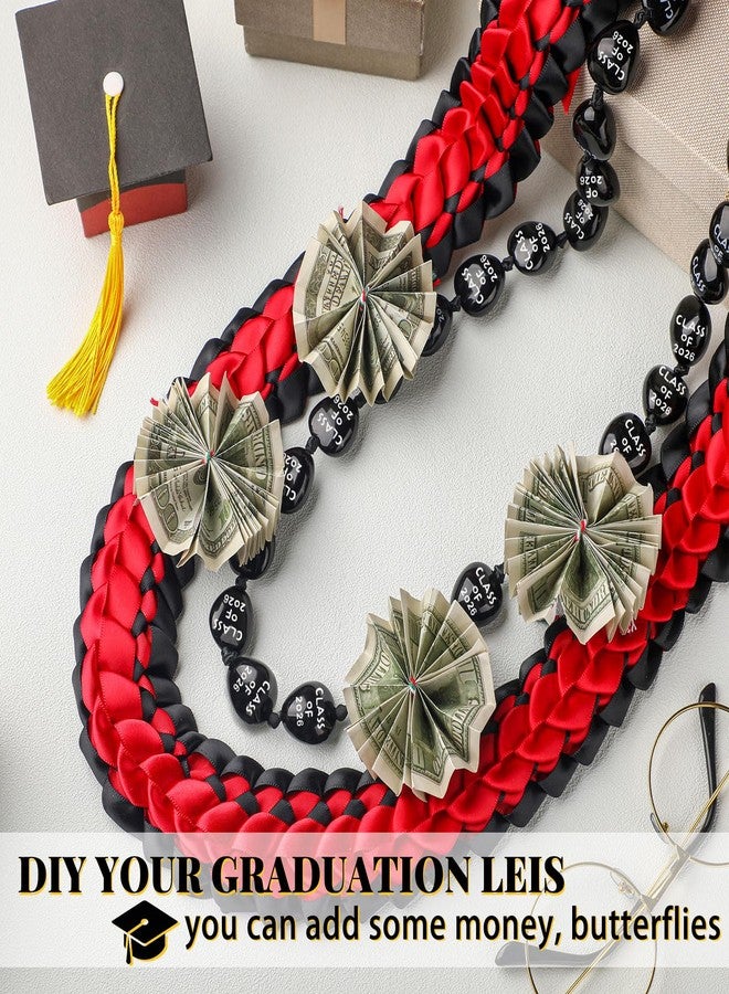 Junkin 2 Pcs Graduation Leis Class of 2026, 47 Inch Double Braided Ribbon Lei & 35 Inch Kukui Nut Necklace, Hawaiian Jewelry for Graduation Ceremony Party Gifts(Black, Red) - Image 5
