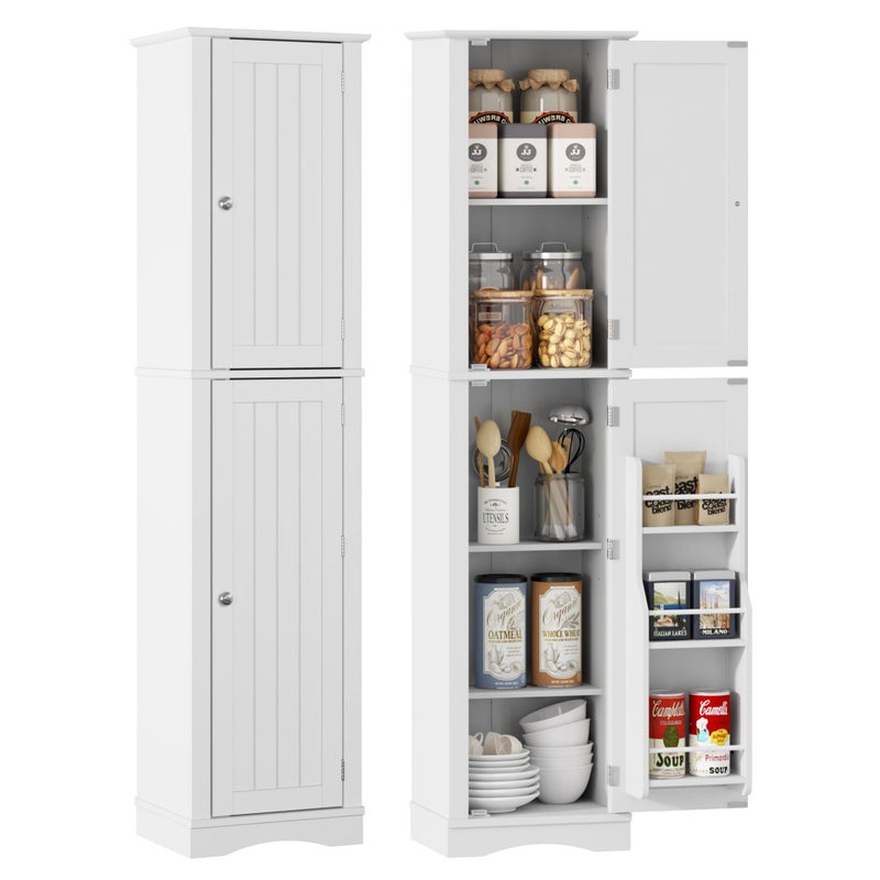 Function Home Tall Bathroom Storage Cabinet 64 Slim Kitchen Pantry with Door Storage Narrow Wood Freestanding Cabinets with Adjustable Shelves for Kitchen Living Room Dining Room White