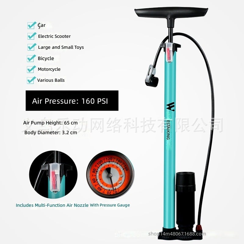 WEST BIKING High Pressure Air Pump for Bicycle, Car, Basketball, Electric Bike, Motorcycle - Portable Home Use, 160PSI, Aluminum Alloy, Presta/Schrader Valve
