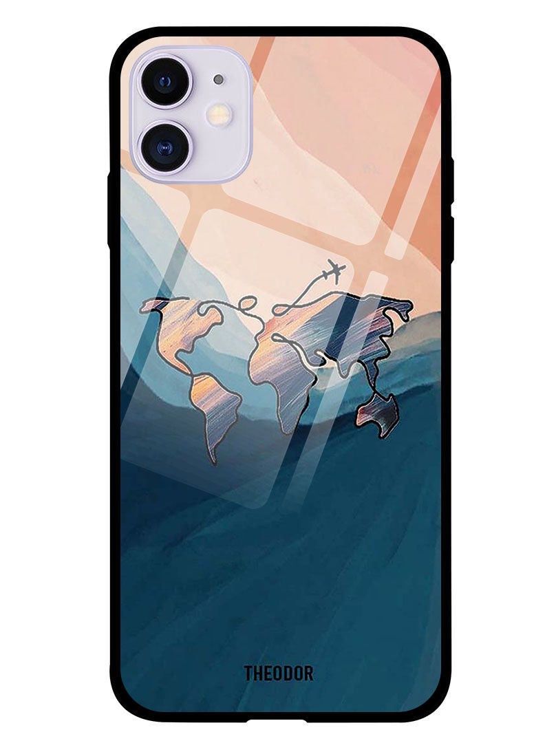 Theodor Protective Tempered Glass Case Cover IPHONE 12 6.1  World Map Colored - Image 1