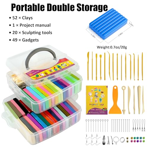 Aestd-ST Polymer Clay 52 Colors, Modeling Clay for Kids, Non-Sticky Oven Bake Clay with Sculpting Tools and Accessories, Halloween Christmas Gift for Children and Artists - Image 3