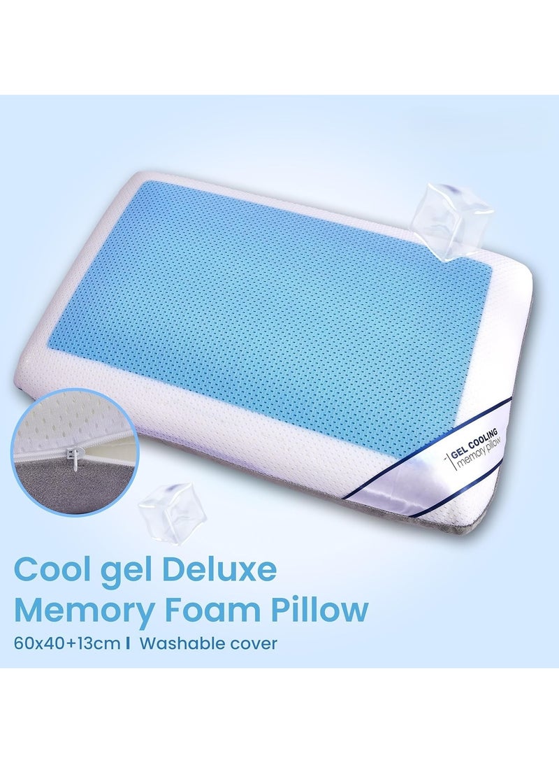 MAXQON Cool Gel Deluxe Memory Foam Pillow With Cooling Technology and Removable Cover - 60x40x13 cm - Image 2