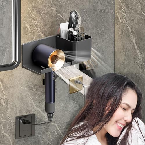 V2H Hair Dryer Holder with Storage Box,Wall Mounted Hair Rack Hair Dryer Rack for Dyson Supersonic Hair Iron Bathroom Holder for Curling Iron Hair Straightener Hair Styling Tools(Set of 1) - Image 3