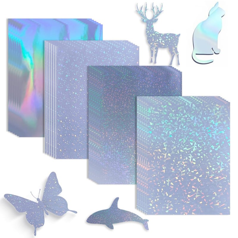 OFIFO ® 24 Sheets A4 Waterproof Vinyl Sticker Paper, 4 Holographic Designs Laser Shine Finish, Inkjet Printable Self Adhesive Labels for DIY Crafts, Laptop, Car, Bike, Phone Decoration - Image 1