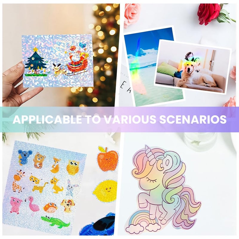 OFIFO ® 24 Sheets A4 Waterproof Vinyl Sticker Paper, 4 Holographic Designs Laser Shine Finish, Inkjet Printable Self Adhesive Labels for DIY Crafts, Laptop, Car, Bike, Phone Decoration - Image 5