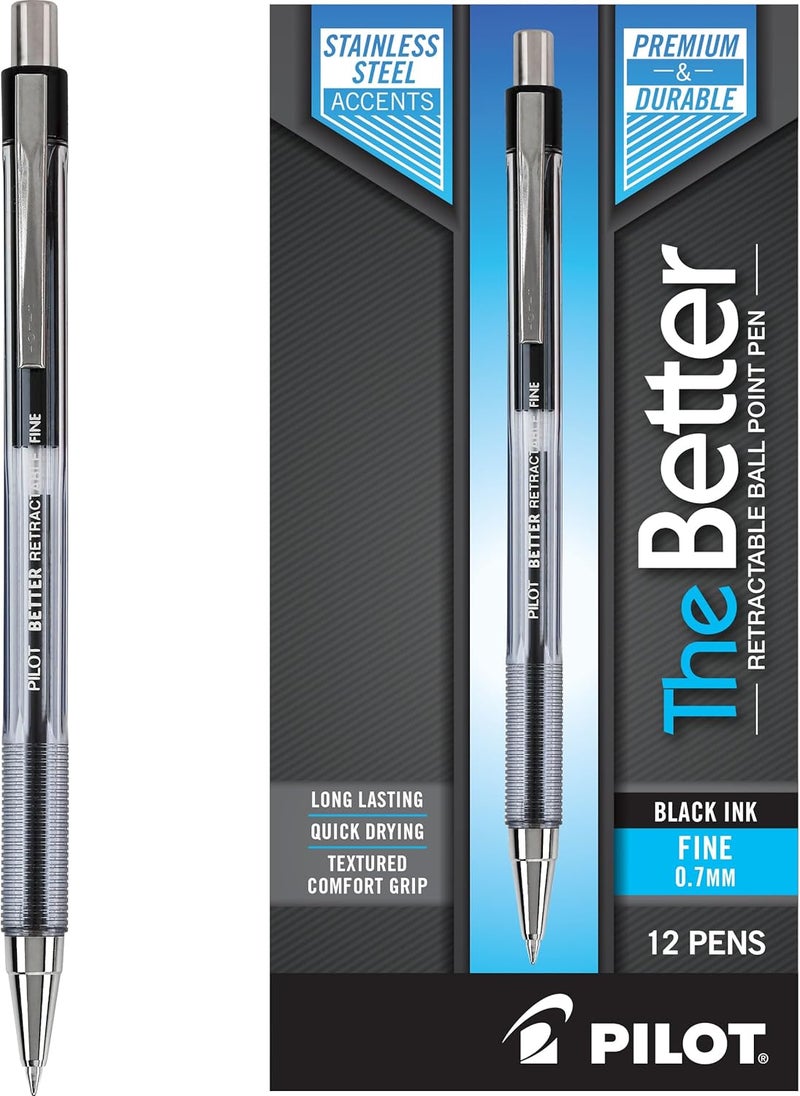 Pilot The Better Retractable Ball Point Pen, Fine Point, Black Ink, 12-Pack - Image 1