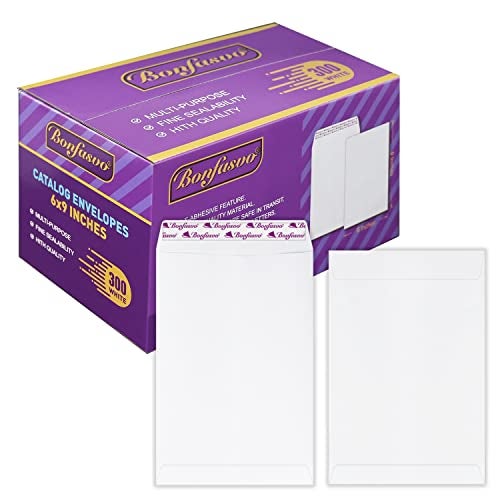 Bonfasvo 300 Pack 6x9 White Catalog Envelopes Peel & Seal Security Mailing Envelopes 120GSM Kraft Paper self Seal Envelopes for Invitations Papers Photos Documents Pictures Papers Files - Image 1