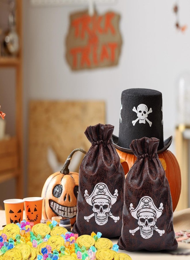 BLSUREFYX 8 PCS Pirate Loot Bags 6.5 x 4.5 Inches Pirate Goodie Bags with Drawstring Leather Faux Cow Skin Pirate Gift Bags for Pirate Party Decorations Birthday Party Supplies - Image 3